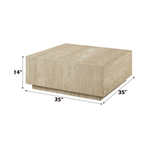 English Elm Deon Square Beige Travertine Coffee Table with Plywood Base, Fixed Top, Natural Stone Finish, 70lb Limit B2726P256345