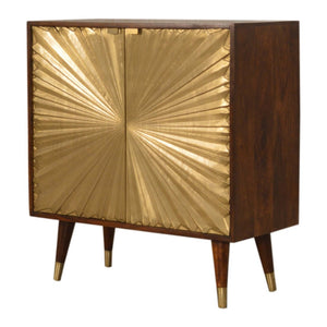 English Elm Solid Mango Wood Cabinet with Brass Plated Doors and Nordic Feet for Living Rooms B182P284339