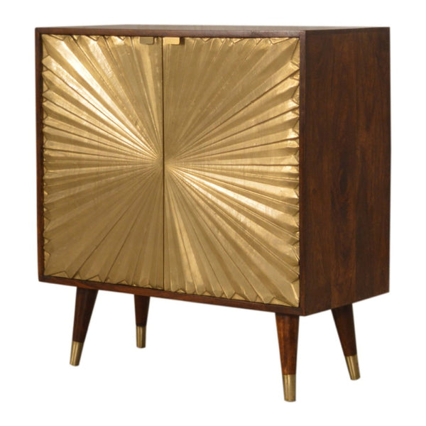 English Elm Solid Mango Wood Cabinet with Brass Plated Doors and Nordic Feet for Living Rooms B182P284339