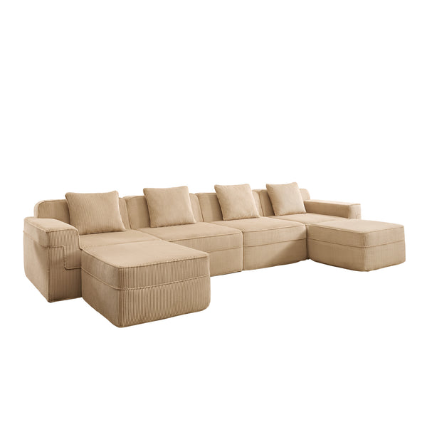 English Elm Modular U-Shaped Sectional Sofa, Cloud-Like Comfort With Deep Seats, Movable Ottomans & Pillows W3041S00322