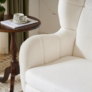English Elm Christopher Knight Home® - Accent Ivory Teddy Fabric High-Back Armchair with 5.5" Cushion, Curved Arms & Birch Legs, Cozy Support N817P335062W