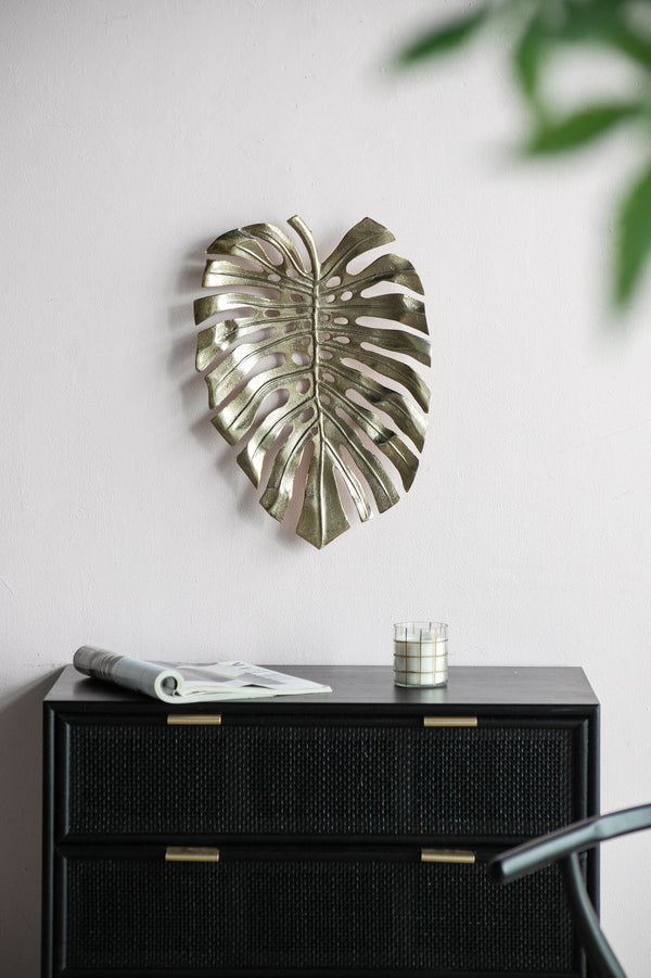 English Elm 18.9x13.4x1.4" Gold Monstera Leaf Wall Décor — Elegant Aluminum Leaf Accent for Wall or Tabletop Display, Modern Home Statement W2078P293122