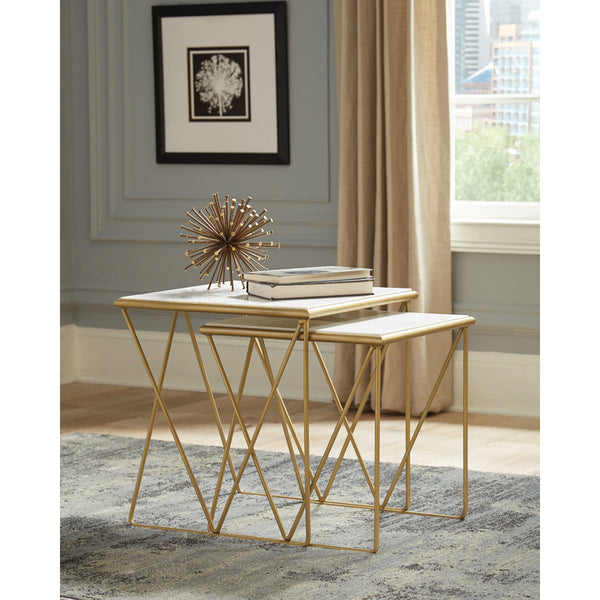 English Elm Sinclair White Marble Nesting Tables with Gold Iron Frame – Chic 2-Piece Accent Set for Modern Glam decor B062P333432