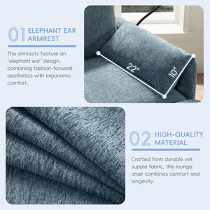 English Elm 37" Oversized Chenille Armchair with Ottoman Usb Charging Pocket Spring Living Room Blue N723P387145C