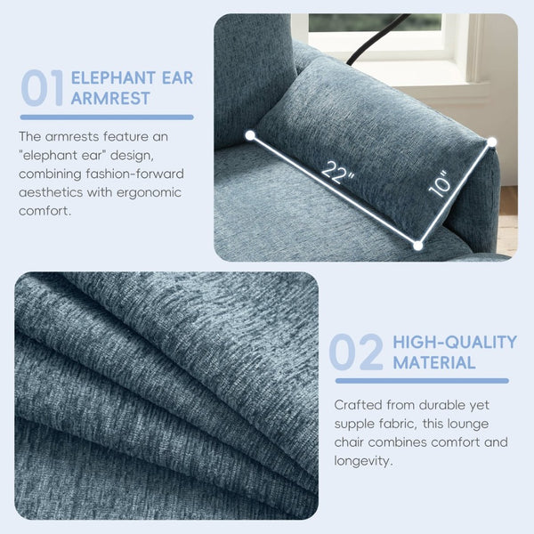 English Elm 37" Oversized Chenille Armchair with Ottoman Usb Charging Pocket Spring Living Room Blue N723P387145C