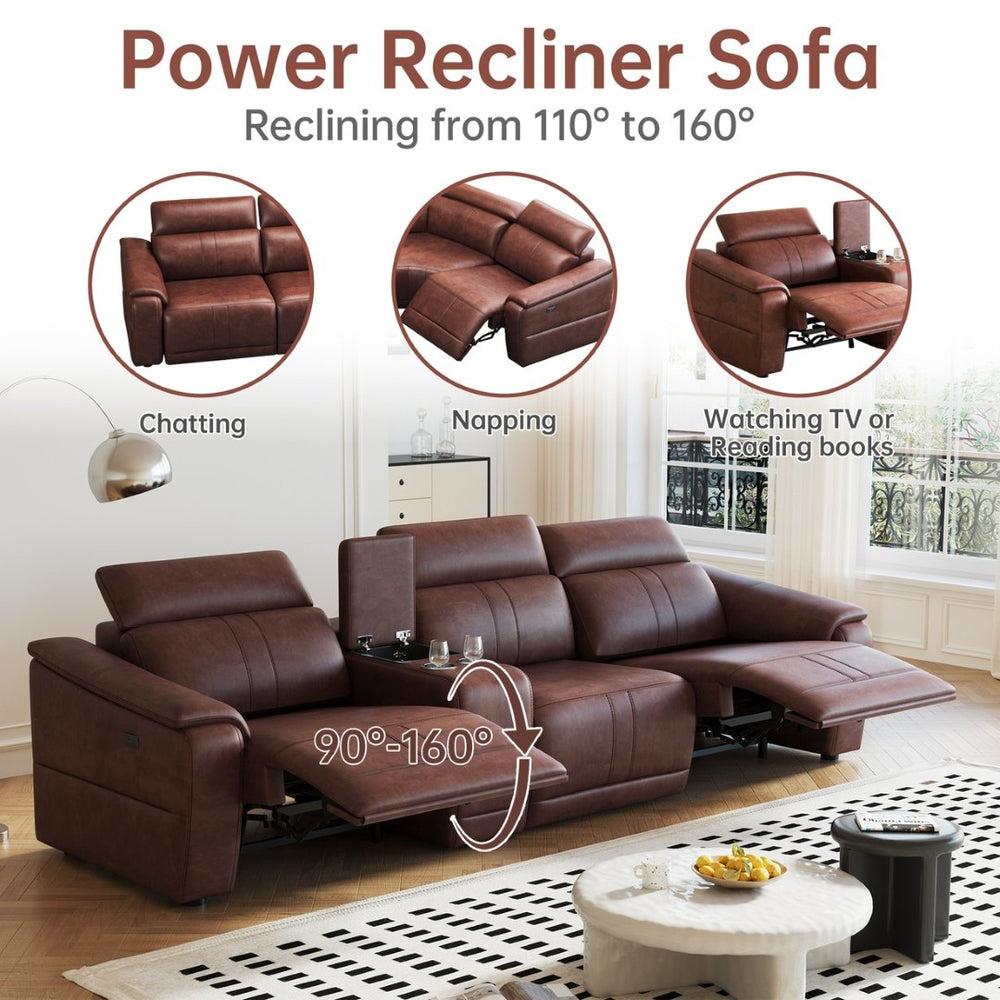 English Elm Power Reclining Sectional Sofa Faux Leather 3 Seat with Usb Ports and Storage W3795S00011