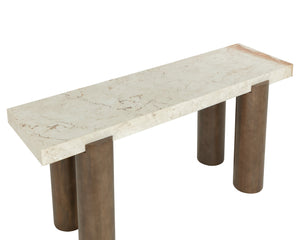 Sunpan Ardi Console Table - Luxurious Italian Marble Top & Solid Mango Wood Legs For Timeless Elegance Cream Marble 111823