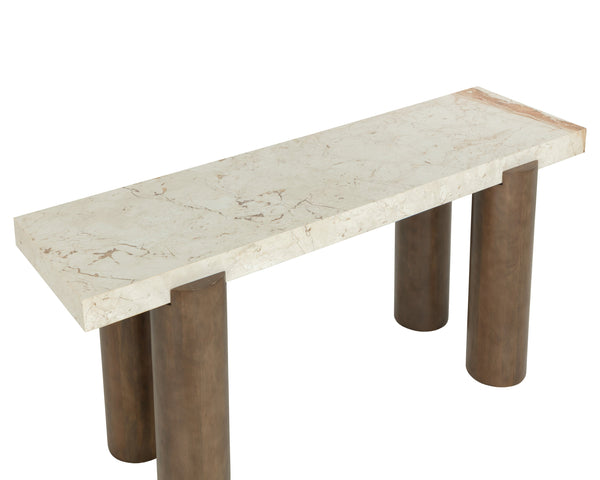 Sunpan Ardi Console Table - Luxurious Italian Marble Top & Solid Mango Wood Legs For Timeless Elegance Cream Marble 111823