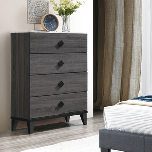 English Elm Modern Chest of Drawers with Faux Marble Top and Black Square Hardware - 4-Drawer Storage Accent Piece Gray,Grey 35 L x 19 W x 43 H B011P395418