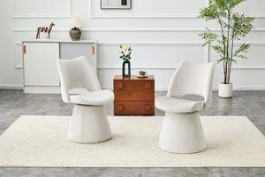 English Elm Modern Chenille Linen Accent Chair Sculptural Hollow Back Swivel Seat for Dining Vanity Off White W3493P452649