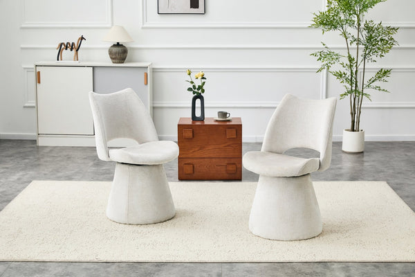 English Elm Modern Chenille Linen Accent Chair Sculptural Hollow Back Swivel Seat for Dining Vanity Off White W3493P452649