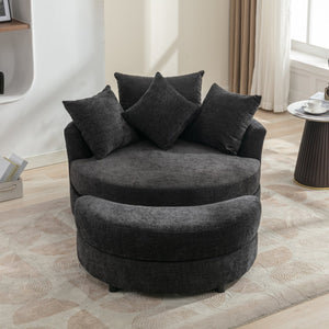 English Elm Orisfur. 360° Swivel Barrel Chair with Storage Ottoman, Plush Chenille, Pocket Spring Seat, 4 Pillows Gray WF323718AAE