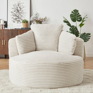 English Elm Compressible Corduroy Round Accent Chair Pocket Spring Cushioned Backrest for Apartments White W2339P461256