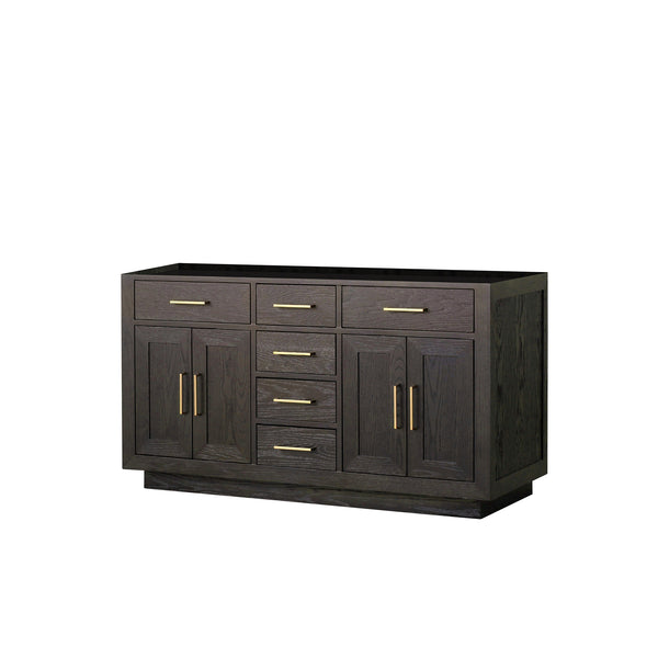English Elm Brown Brown Oak Double Bath Vanity 60 in. W x 22 in. D - 2-Sink Midcentury Wood Cabinet, Soft-Close Drawers, Fully Assembled B2731P257729