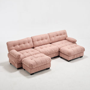 English Elm U Shaped Modular Cloud Sectional Deep Seat Flannelette Sofa with Rounded Bolster Armrests Pink W2120S00040