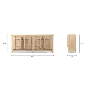 English Elm Rowan Solid Reclaimed Pine Four Door Sideboard Wide Storage Cabinet for Dining Rooms B2719P474456