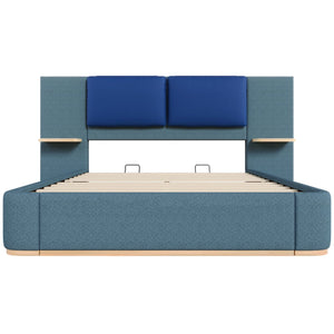 English Elm Christopher Knight Home® - Queen Plush Leather Upholstered Bed Frame with Wingback Headboard, Wavy Footboard, Quiet Support Blue 50.63 L x 18.88 W x 8.25 H N761S0000023C