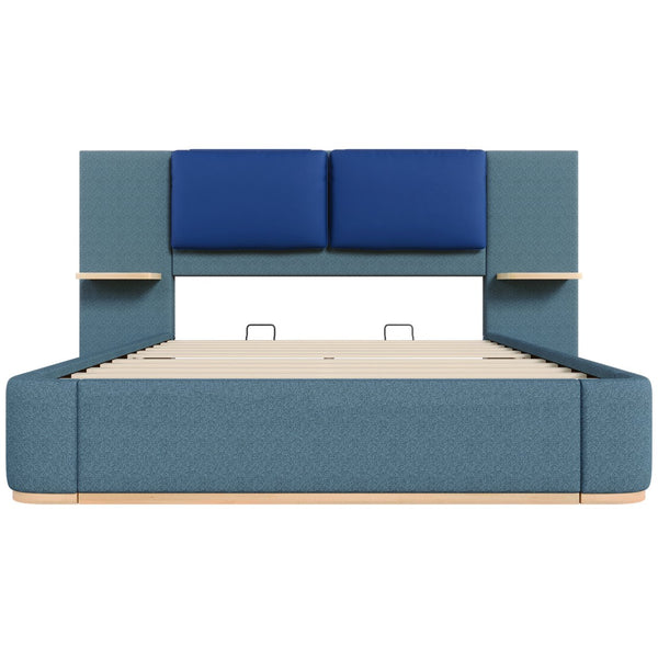 English Elm Christopher Knight Home® - Queen Plush Leather Upholstered Bed Frame with Wingback Headboard, Wavy Footboard, Quiet Support Blue 50.63 L x 18.88 W x 8.25 H N761S0000023C