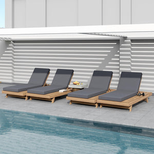 English Elm Lounge Chaise Outdoor Acacia Wood Slatted Frame with Water Resistant Cushion Resort Style Dark Gray,Light Brown N770P442L429CUSHDGRY