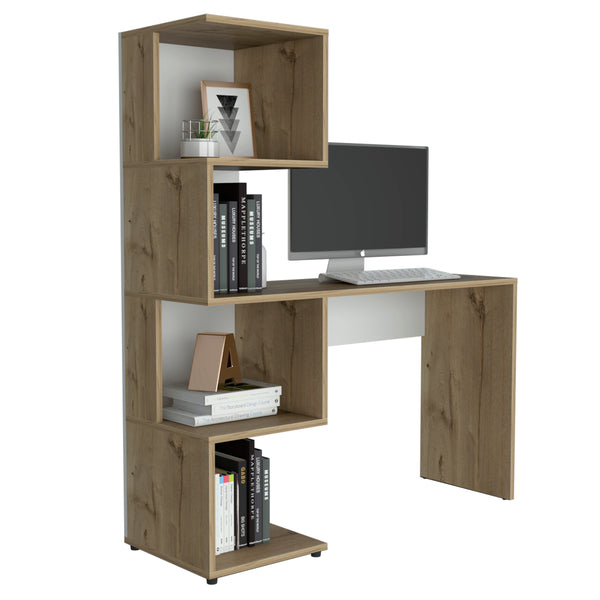 English Elm Vik Multicolor Engineered Wood Desk with Cabinets & Five-Shelf Tower, 47.2" Wide, Modern Storage B200P188828