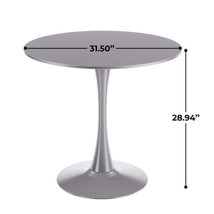 English Elm 31.5" Round Mdf Pedestal Dining Table Mid-century Modern Sculpted Base Seats Four Grey W234P405191