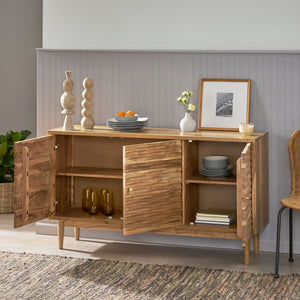 English Elm Christopher Knight Home® - SIDEBOARD Handcrafted 3-Door Natural Acacia Wood Boho Side Cabinet with Carved Texture & Storage 68732.00