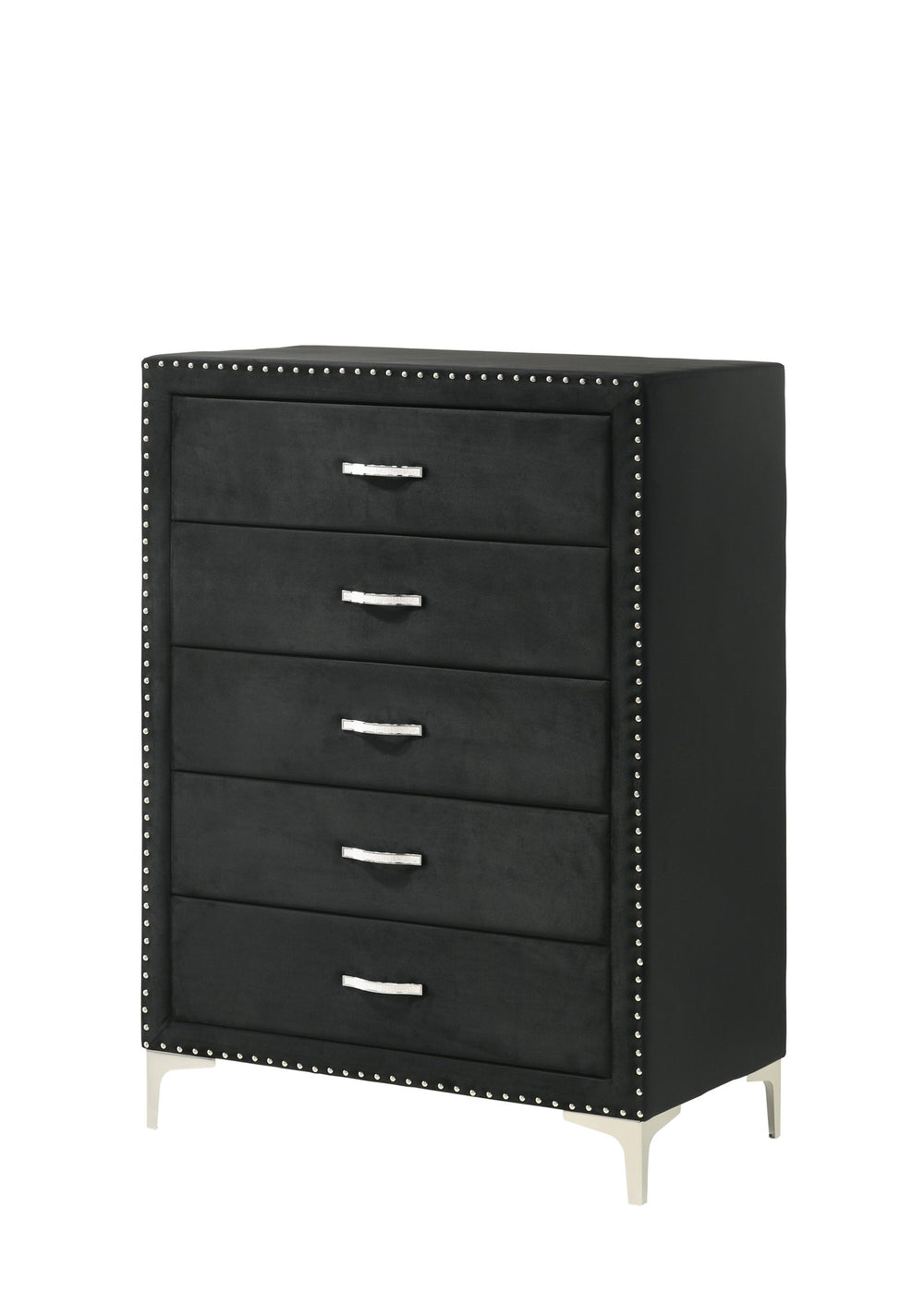 English Elm 1pc Glam Style Five-Drawer Chest 35.4"x20.1"x49.8" Tufted Fabric Nailhead Accent Modern Bedroom Storage B011P288733