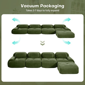 English Elm 4-seat Modular Corduroy Sectional Sofa with Curved Armrests for Living Rooms Olive Green W714S01262