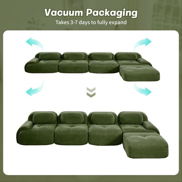 English Elm 4-seat Modular Corduroy Sectional Sofa with Curved Armrests for Living Rooms Olive Green W714S01262