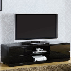 English Elm Black High Gloss Lacquer TV Console 59"W with Full-Extension Drawers, Open Shelves & Rear Access B2741P362546