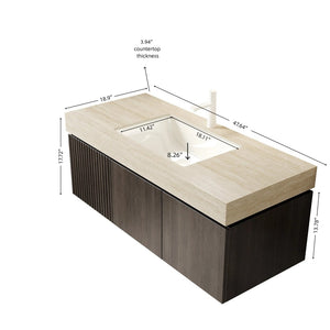 English Elm Muri Floating Bathroom Vanity Espresso Plywood Travertine Stone Top Soft Close W2615S00603
