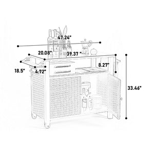 English Elm Outdoor Kitchen Wicker Island Rolling Cart With Storage, Stainless Steel Top, Wheels & Wine Rack W640P256897