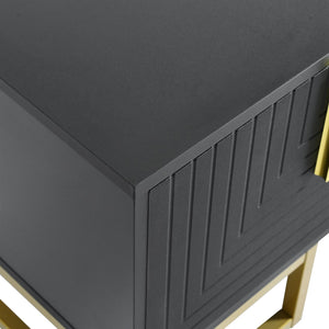 English Elm ON-TREND Modern TV Stand with Geometric Doors, Gold Metal Base, Adjustable Shelves & Cable Management Black+Gold WF325614AAB