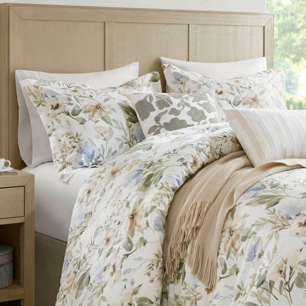 English Elm 6PCS Queen Cotton Sateen 300TC Comforter Set - Oversized 300gsm Fill, Bedskirt & Decorative Pillows B035P341175