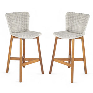 English Elm Christopher Knight Home® - Lymington Outdoor Bar Stool Set of 2 — Durable Acacia & Wicker Craft, Ergonomic 105° Backrest Comfort LIGHT GREY,Teak N775P278094G