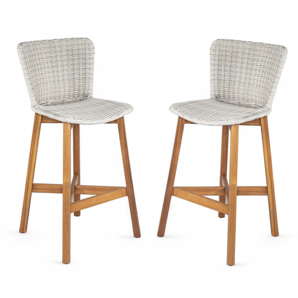 English Elm Christopher Knight Home® - Lymington Outdoor Bar Stool Set of 2 — Durable Acacia & Wicker Craft, Ergonomic 105° Backrest Comfort LIGHT GREY,Teak N775P278094G