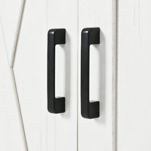 English Elm K&K 58" Farmhouse Kitchen Island with Sliding Barn Door, Drop Leaf, Glass Rack, Locking Wheels, Power White N707P349811W