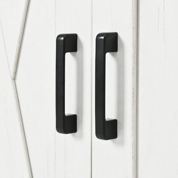 English Elm K&K 58" Farmhouse Kitchen Island with Sliding Barn Door, Drop Leaf, Glass Rack, Locking Wheels, Power White N707P349811W