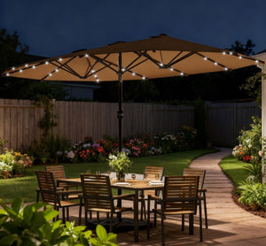 English Elm Double-sided Patio Umbrella with 36 Solar Led Lights Steel Frame Vented Canopy T3971P426126
