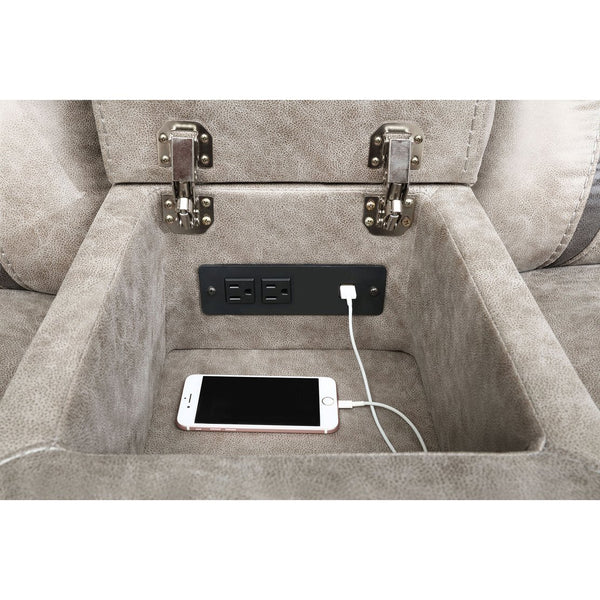 English Elm Brazelton Three-Piece Motion Sofa Loveseat Recliner Set with Leatherette Upholstery, Cup Holders and Storage taupe B062S01168