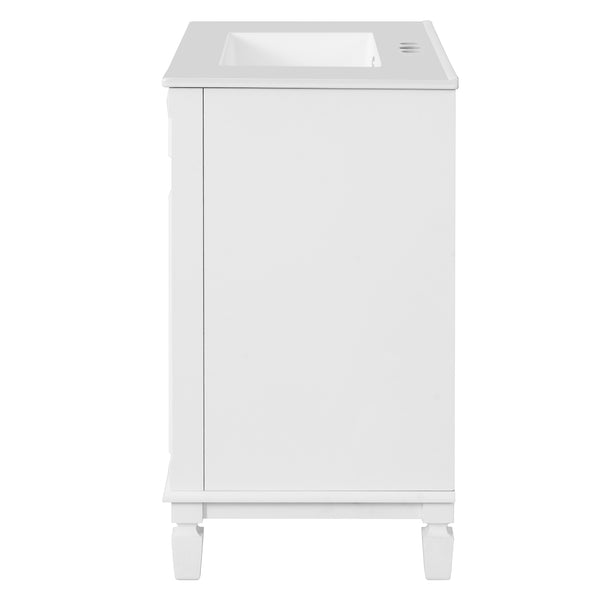 English Elm 30" French-Inspired Bathroom Vanity With Ceramic Sink & Dual Drawers - Elegant Storage Solution! N710P323328K