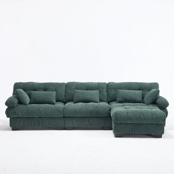 English Elm Modular Cloud Sectional Sofa Flannelette Deep Seat L Shape with Movable Ottoman Green W2120S00035