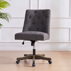 English Elm Upholstered Swivel Desk Chair with Chenille Fabric, Ergonomic Armless Office Seat, Adjustable Height, Durable 300lb Capacity Gray W2975P223170
