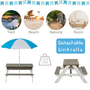 English Elm Wooden Cedar Kids Outdoor Picnic Activity Table with Shade Umbrella for Backyard Play D720094435