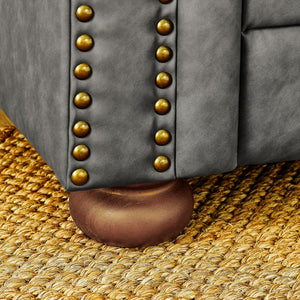 English Elm Chesterfield Linen Tufted 3-Seater Sofa with Scrolled Arms and Nailhead Trim, Durable Plywood Frame Dark Gray W1413S00095