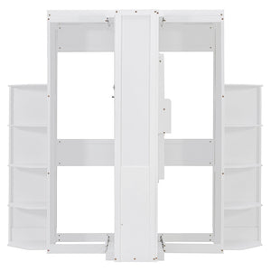 English Elm Rotating Murphy Wall Bed with Convertible Desk Dual Side Shelves Full Size Mdf Cabinet White LP000961AAK