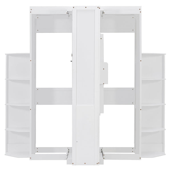 English Elm Rotating Murphy Wall Bed with Convertible Desk Dual Side Shelves Full Size Mdf Cabinet White LP000961AAK