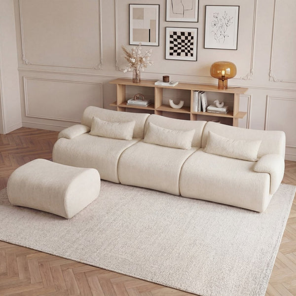 English Elm Boneless Curved Sofa with Chaise High Density Foam Three Seat Modern Living Room W3728S00005