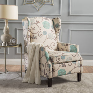 English Elm Christopher Knight Home® - Pushback Recliner Chair with Nailhead Trim and Wingback Design, Plush Fabric Comfort for Living Rooms White+Multi 60760.00
