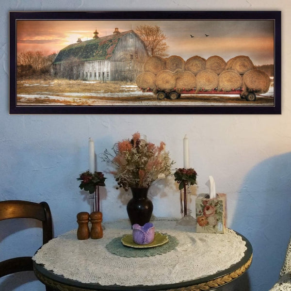English Elm "sunset on the Farm" Lori Deiter Framed Wall Art Black Wood Farmhouse Print B06786027